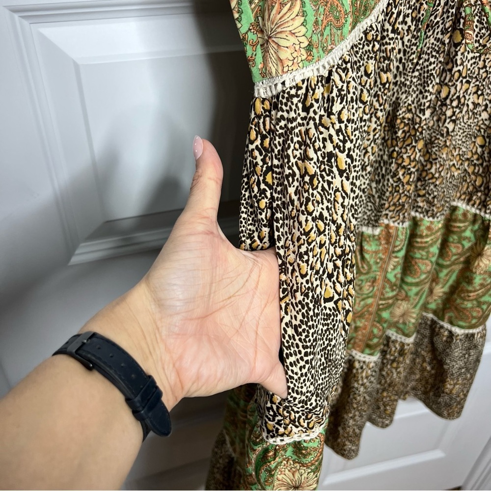 Boho Silk Paisley + Animal Print Tie Front Kimono Dress L/XL - Picture 4 of 5